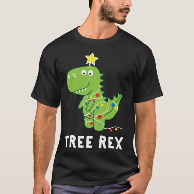 Tree Rex. Animal Pun Funny Dinosaur Christmas Paja T-Shirt (Front)