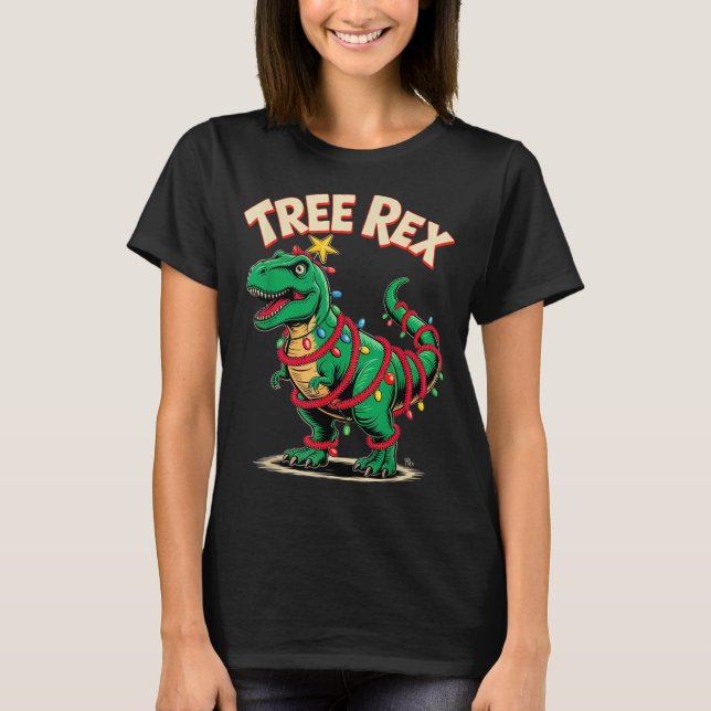 Tree Rex Christmas Costume T-rex Dinosaur Xmas Lig T-Shirt (Front)