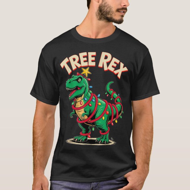 Tree Rex Christmas Costume T-rex Dinosaur Xmas Lig T-Shirt (Front)