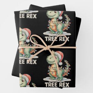Tree Rex Christmas Dinosaur Xmas Lights T Rex Wrapping Paper Sheet