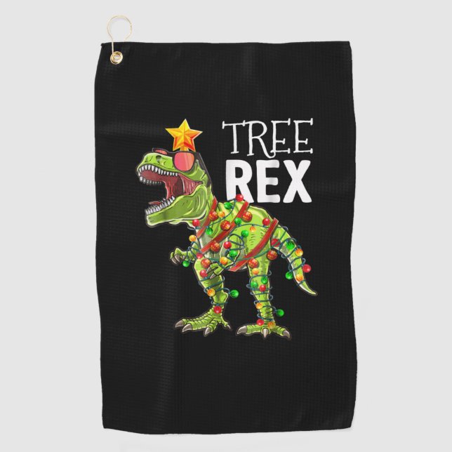 Tree Rex Christmas Lights Dinosaur   Golf Towel (Front)