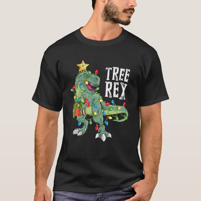 Tree Rex Christmas Tee Dinosaur Xmas Gift For Kids (Front)