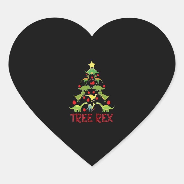 Tree Rex Christmas Tree Funny Christmas Dinosaur F Heart Sticker (Front)