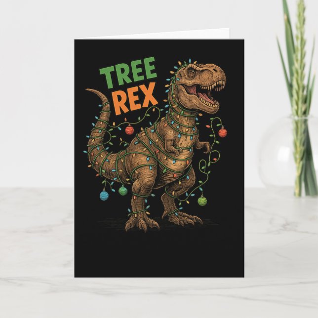“tree Rex” Dinosaur Holiday Humour Christmas Tee  Card (Front)
