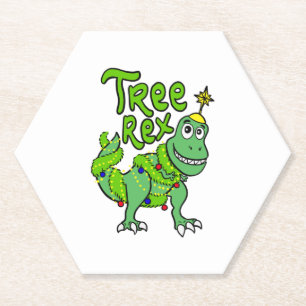 Tree Rex Dinosaur Tyrannosaurus T-Rex Christmas Gi Paper Coaster