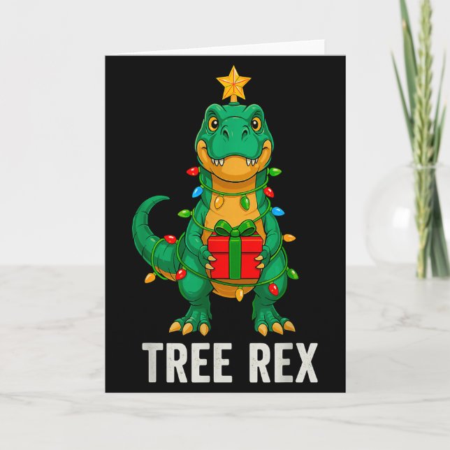 Tree Rex Funny Dinosaur Christmas  Card (Front)