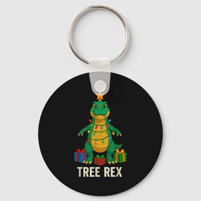 Tree Rex Funny Dinosaur Christmas  Key Ring (Front)
