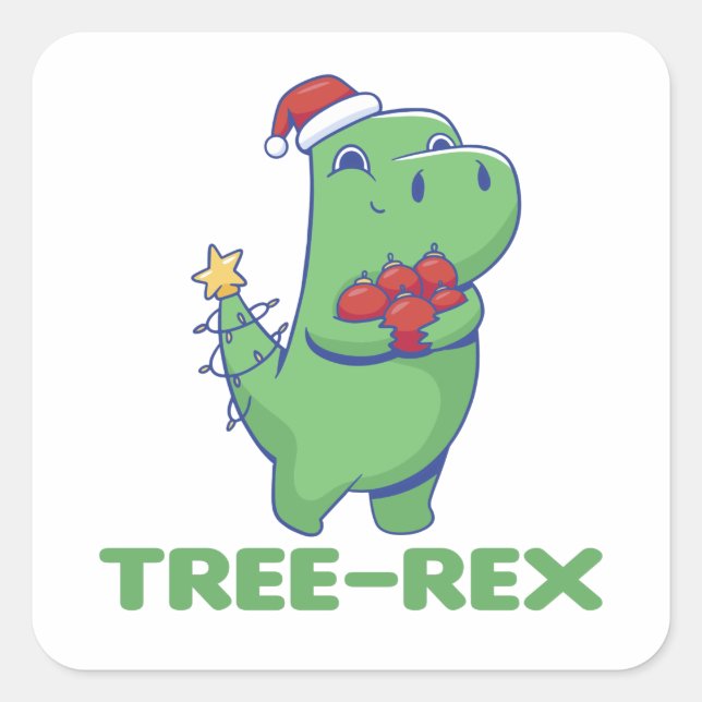 Tree-Rex Funny Dinosaur Pun T-Rex Square Sticker (Front)