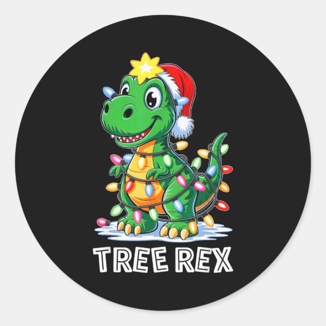 Tree Rex Funny Xmas T Rex Christmas Dinosaur Boys  Classic Round Sticker (Front)