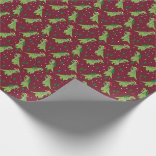 Tree Rex Novelty Dinosaur Christmas burgundy Wrapping Paper