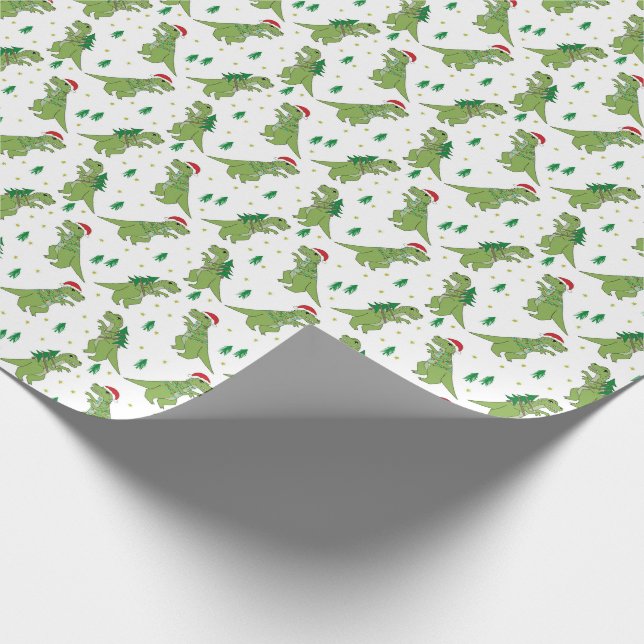 Tree Rex Novelty Dinosaur Christmas Wrapping Paper (Corner)
