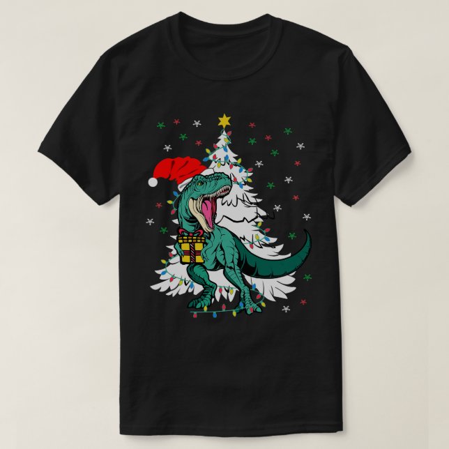 Tree Rex TRex Wearing Santa Hat Christmas Tree Xma T-Shirt (Design Front)