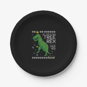 Tree Rex Ugly Christmas Sweater Dino T-rex Funny O Paper Plate