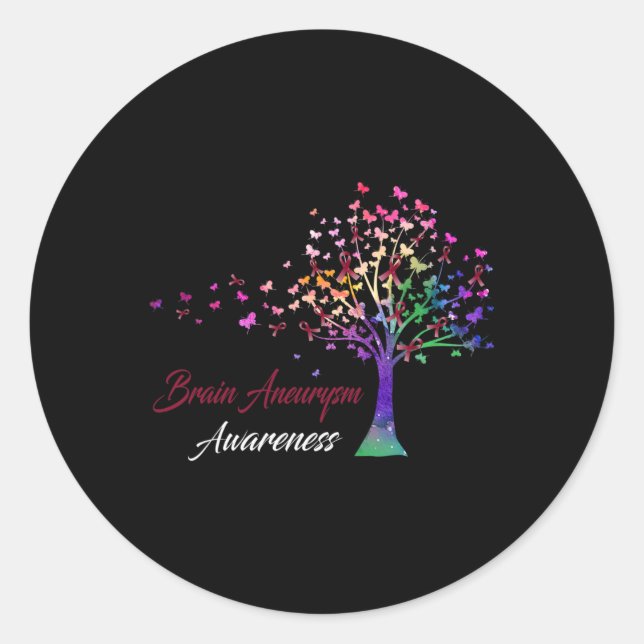 Tree Ribbon Brain Aneurysm Awareness  Classic Round Sticker (Front)