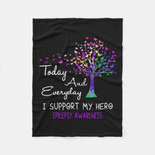 Tree Ribbon I Support My Hero Epilepsy Awareness Fleece Blanket