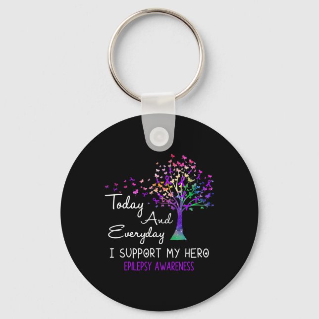 Tree Ribbon I Support My Hero Epilepsy Awareness  Key Ring (Front)