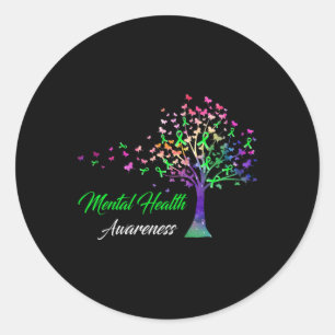 Tree Ribbon Mental Health Awareness Classic Round Sticker
