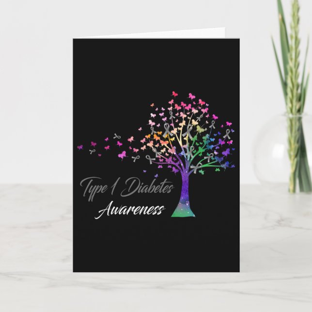 Tree Ribbon Type 1 Diabetes Awareness  Card (Front)
