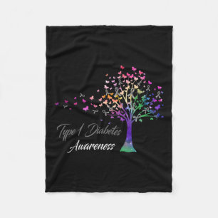 Tree Ribbon Type 1 Diabetes Awareness  Fleece Blanket