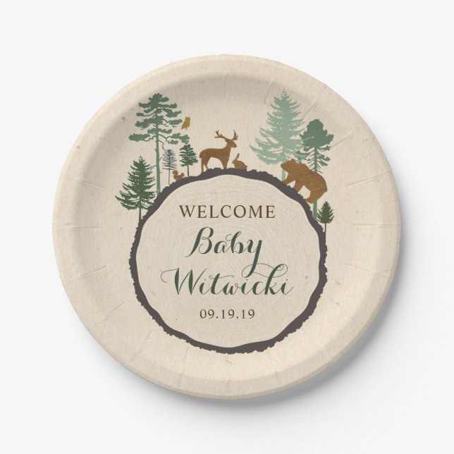 Tree Ring Woodland Baby Shower Paper Plate (Front)