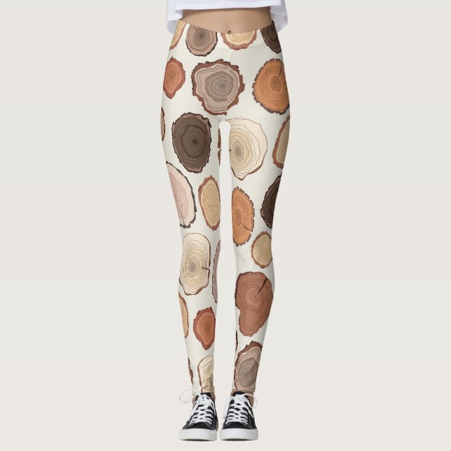 Tree Rings Forest Doodle Pattern Leggings (Front)