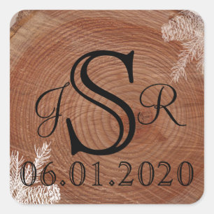 Tree Rings Rustic Country Wedding Monogram Square Sticker