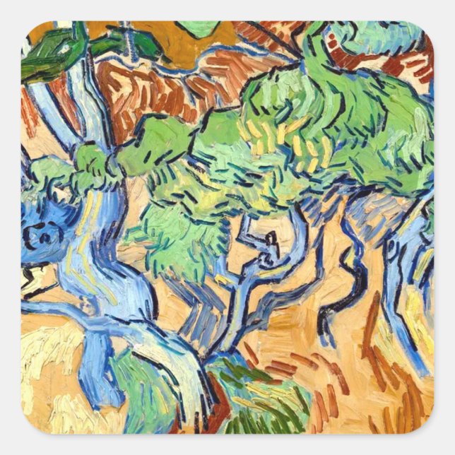 Tree Roots (1890) botanical art Van Gogh scrapbook Square Sticker (Front)