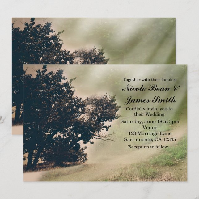 Tree & Rustic Country Road Wedding Invitation (Front/Back)