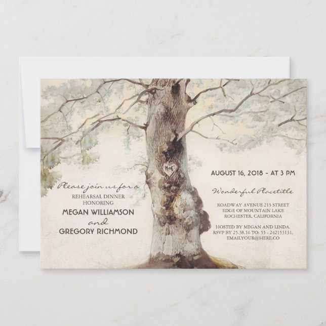Tree Rustic Rehearsal Dinner Invitation (Front)