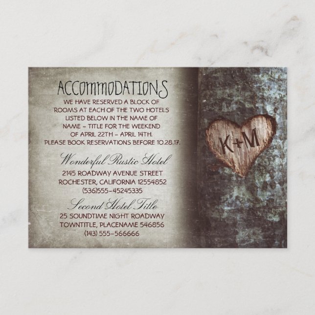 tree rustic wedding accommodations cards (Front)
