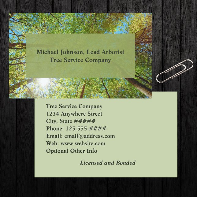 Tree Service Arborist Green Forest Trees Business Card (Creator Uploaded)