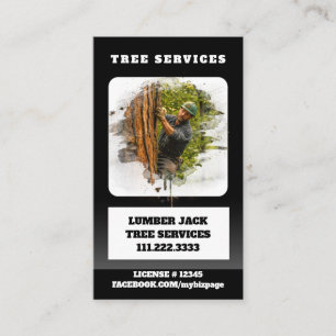 *~* Tree Services Lumber Jack Man QR Tree Trunk Business Card