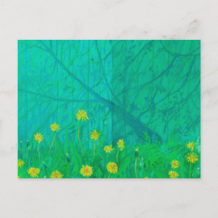 Tree Shadows & Dandelions, Summer Flowers Painting Postcard
