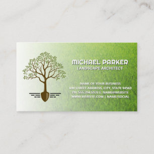 Tree Shovel Logo   Cut Grass   Gardening Business Card