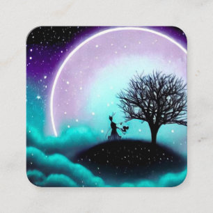 Tree Silhouette & Big Moon Square Business Card