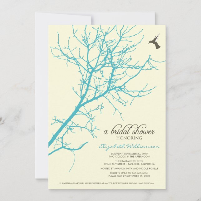 Tree Silhouette Bridal Shower Invitation (aqua) (Front)