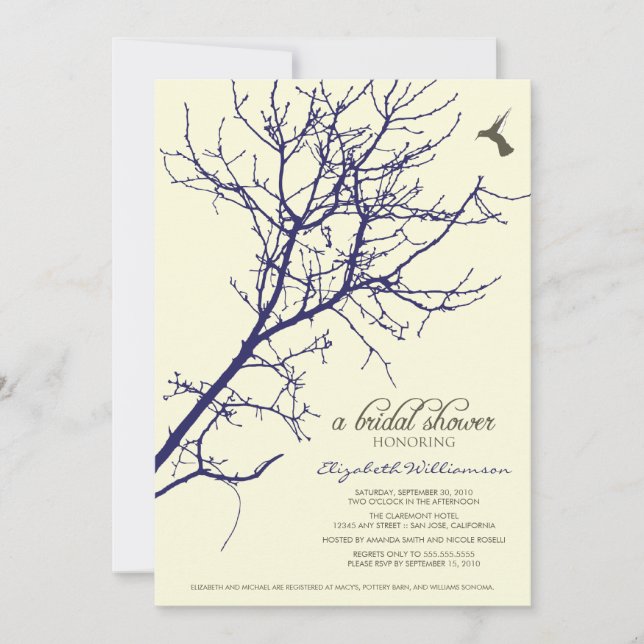 Tree Silhouette Bridal Shower Invitation (navy) (Front)