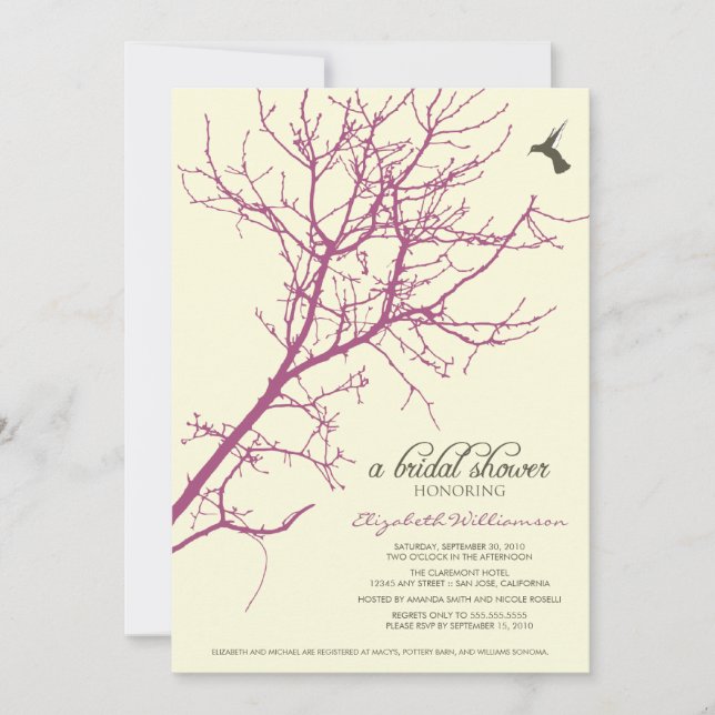 Tree Silhouette Bridal Shower Invitation (plum) (Front)