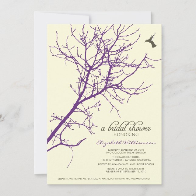 Tree Silhouette Bridal Shower Invitation (purple) (Front)