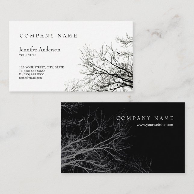 Tree Silhouette Creative Black White business card (Front/Back)