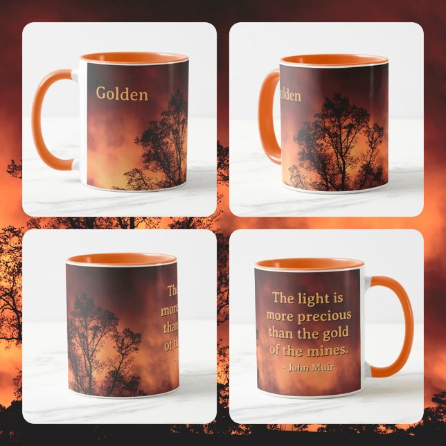 Tree Silhouette Golden Sky John Muir Nature Quote Mug (Combo Mug - choose a color and a size)