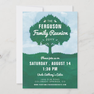 Tree Silhouette Green Blue Family Reunion Invitation