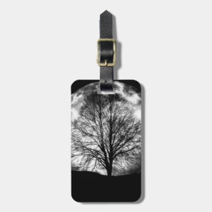 Tree Silhouette in Front of a Full Moon Luggage Tag