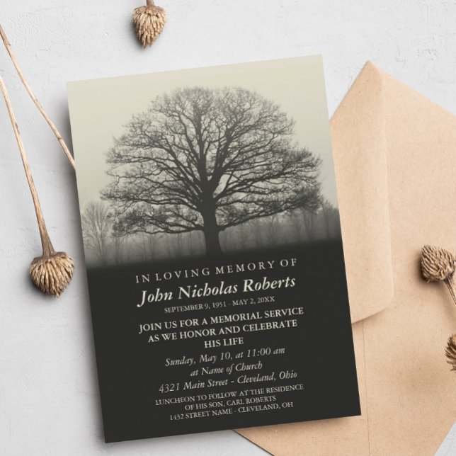 Tree Silhouette Memorial Service Invitation (Creator Uploaded)