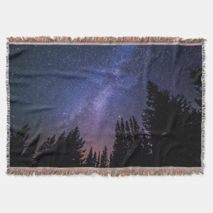Tree Silhouette Night Sky Galaxy Throw Blanket
