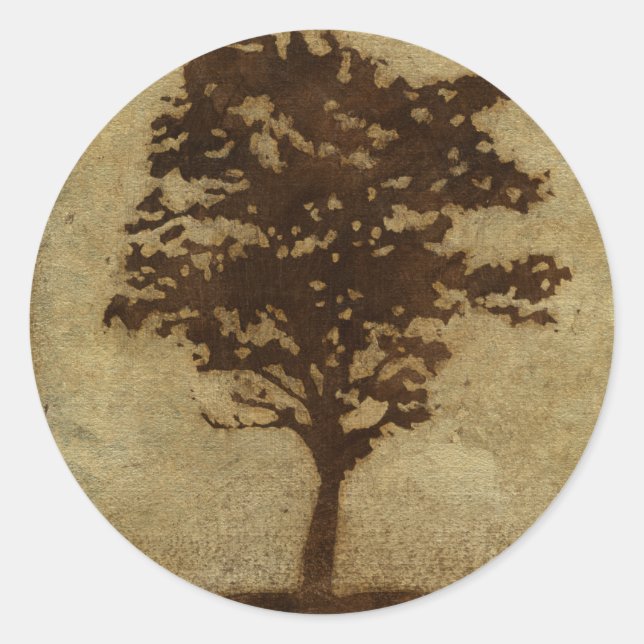 Tree Silhouette on Bronze Background Classic Round Sticker (Front)