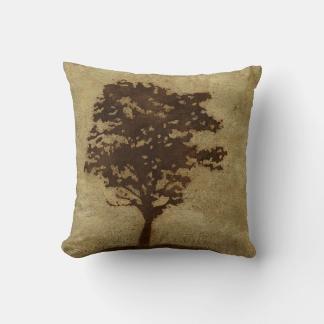 Tree Silhouette on Bronze Background Cushion (Front)