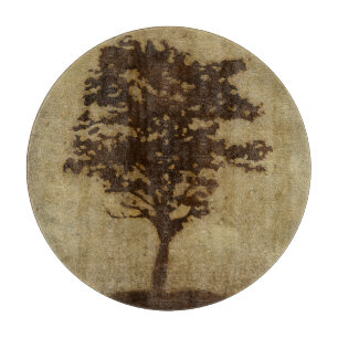 Tree Silhouette on Bronze Background Cutting Board