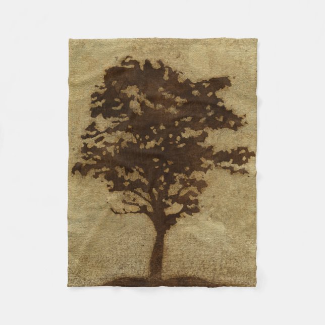Tree Silhouette on Bronze Background Fleece Blanket (Front)