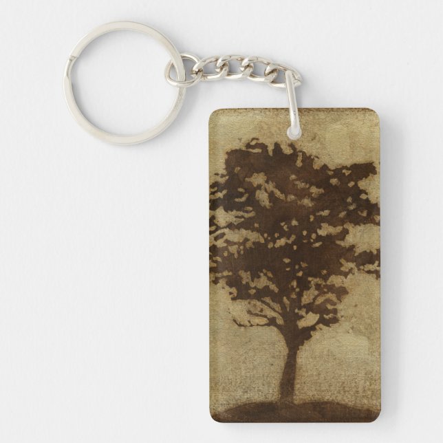 Tree Silhouette on Bronze Background Key Ring (Front)